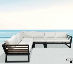 Avignon Outdoor Patio Aluminum Metal L-Shaped Sectional Sofa in Midnight Grey with Sunbrella Cushions – Available in 2 Colours- 20% Off