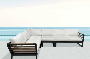 Avignon Outdoor Patio Aluminum Metal L-Shaped Sectional Sofa in Midnight Grey with Sunbrella Cushions – Available in 2 Colours- 20% Off